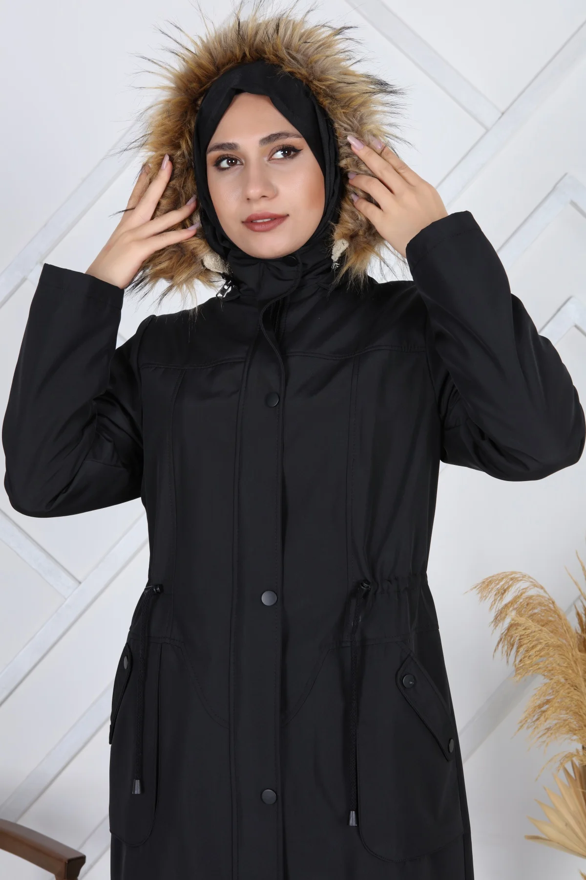 

Furry Long Coat mdc1014 Navy Blue