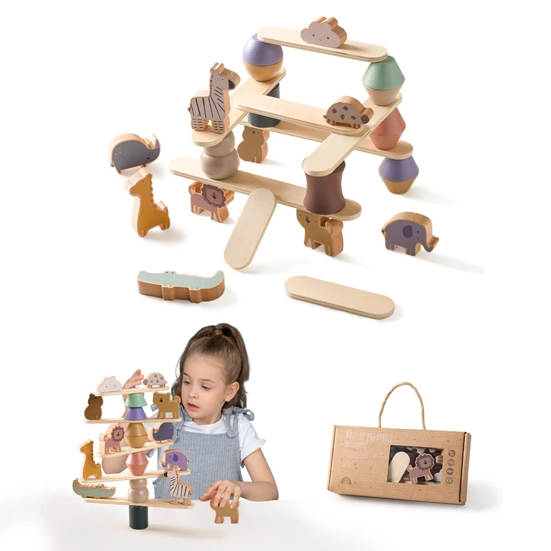 

Montessori Toys Balanced Stacked Wooden Building Blocks Animal Cartoon Toys Children's Educational Cognition Toys for Children