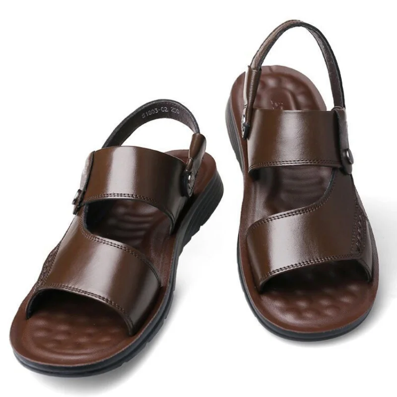 

Men's Summer New Sandals and Slippers Men's Leather Sandals Adult Thick-soled Beach Shoes Non-slip Open-toe Leather Sandals