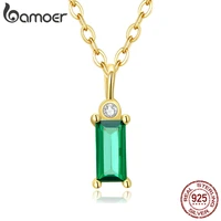 bamoer 925 sterling silver cubic green zirconia charming drop necklace for women simple plated gold pendant necklace fine jewelr
