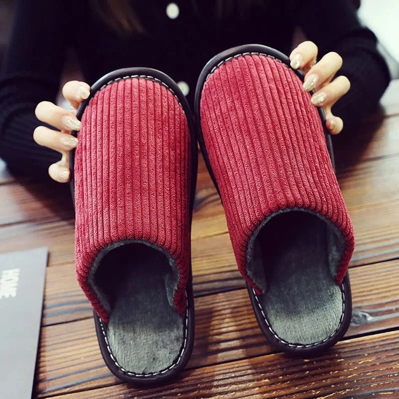 

Winter Warm Simple Women Men House Slippers Soft Sole Non-slip Indoor Bedroom Couples Home Slippers Plush Fur Slides