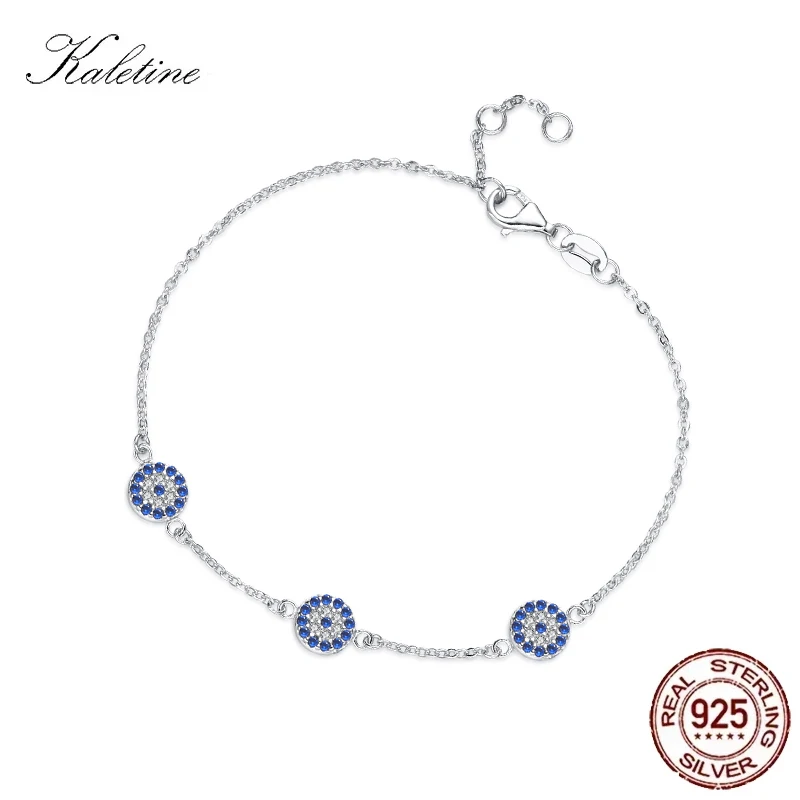 Фото Браслеты KALETINE Good Luck Evil Eye для женщин, браслет для пары из стерлингового серебра 925 пробы, синий круглый браслет с синим кристаллом CZ, ювелирные изделия №1