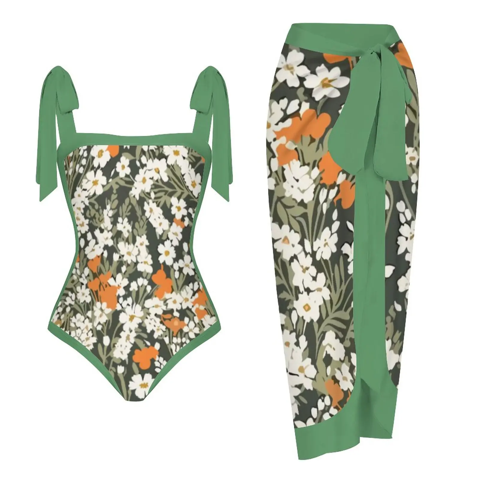 2023 Push Up Women Bikini Set Green Floral Printed Bikinis Strappy Bandage Swimwear Brazilian Biquini Bathing Suit Homewear