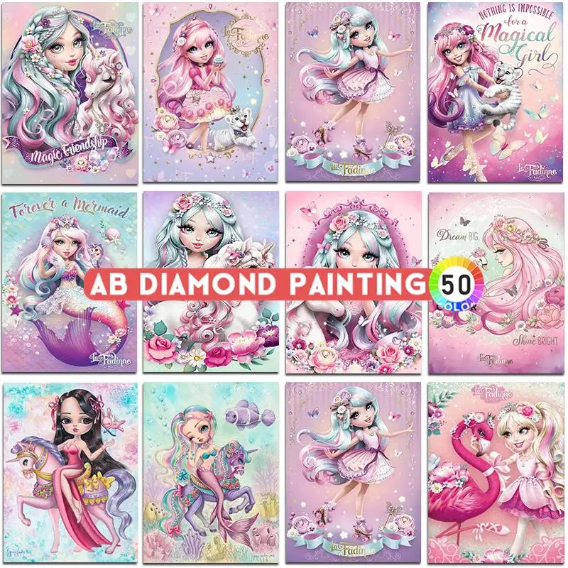 Алмазная живопись AB красочная мультяшная девушка единорог лошадь тигр вышивка