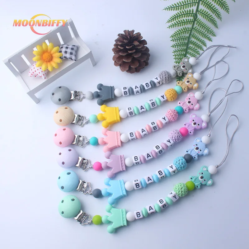 

Pacifiers Leashes & Cases Pacifier Clip Handmade Cartoon koala Chain Silicone Crown Holder Soother Baby Teething Toy Chew Gift