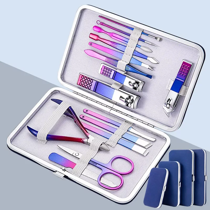 

7-15Pcs Colorful Manicure Set Nail Cutter Dead Skin Pliers Pedicure Scissors Set Stainless Steel Nipper Nail Clipper Tools Set