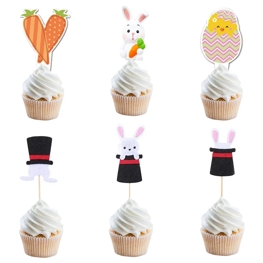 

Cute Bunny Cupcake Toppers Cartoon Rabbit Egg Carrot Cake Topper Happy Easter Theme Kids Birthday Cake Decor Favor Party Supplie