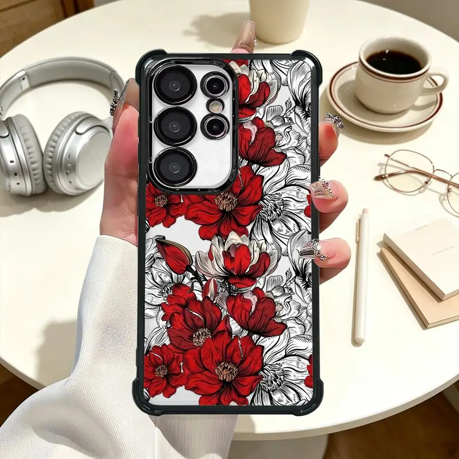 Фото Чехол для Samsung Galaxy S26 Ultra S24 S25 Edge S25Ultra S22 Ultra S23 S21 Plus S24Ultra S20 FE, чехол для телефона, красный цвет, магнолия №2