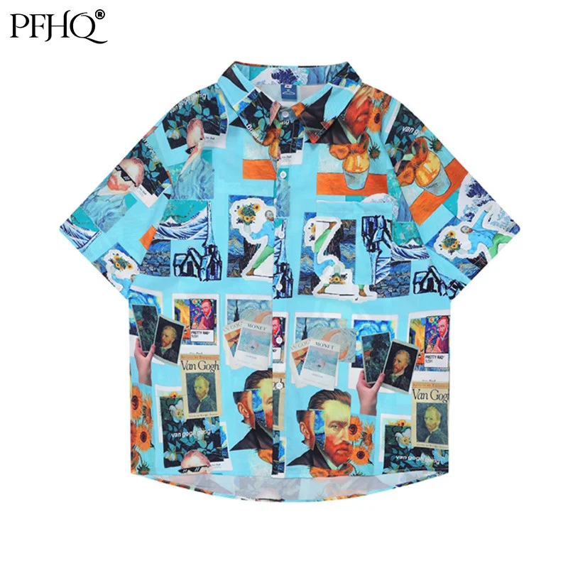 

PFHQ Summer Men's Shirt American Short Sleeve High Street Casual Thin 2022 New Fashion Single Breasted Men Tops Designer 21B4698