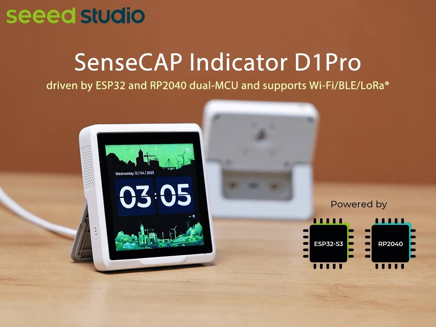 

Индикатор SenseCAP D1Pro, платформа разработки IoT с 4-дюймовым сенсорным экраном, питанием от ESP32S3 и RP2040.