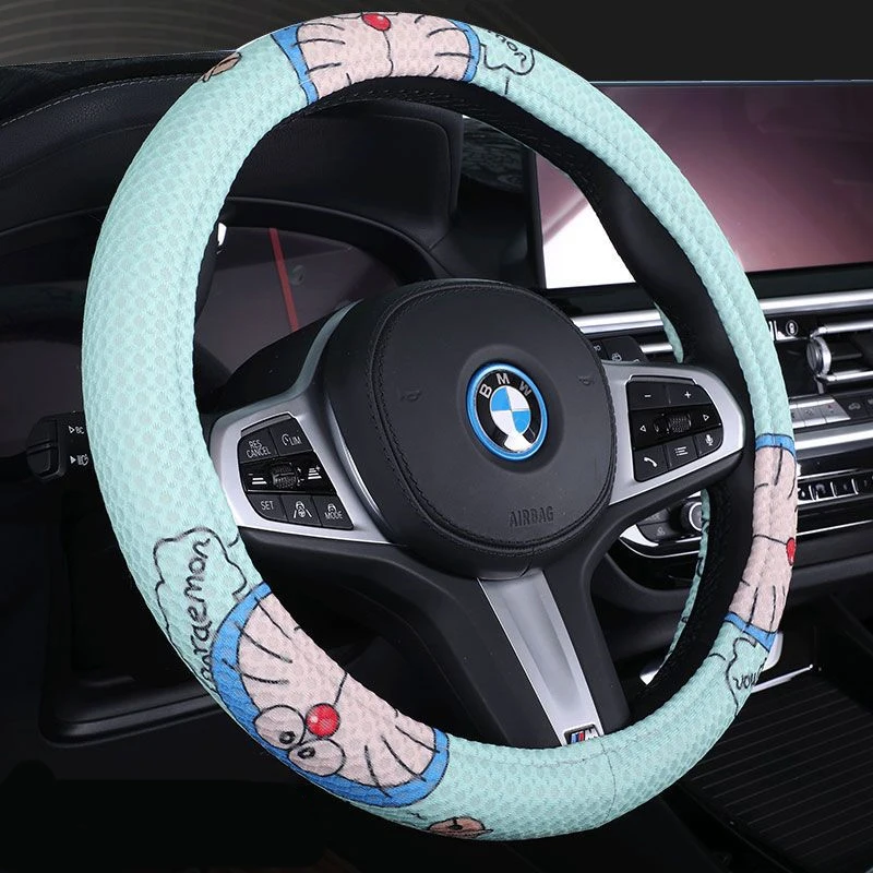 

Kawaii Doraemon Car Steering Wheel Cover Anime Pikachu Ice Silk Summer Steering Wheel Handle Gloves Car Interior Accessories