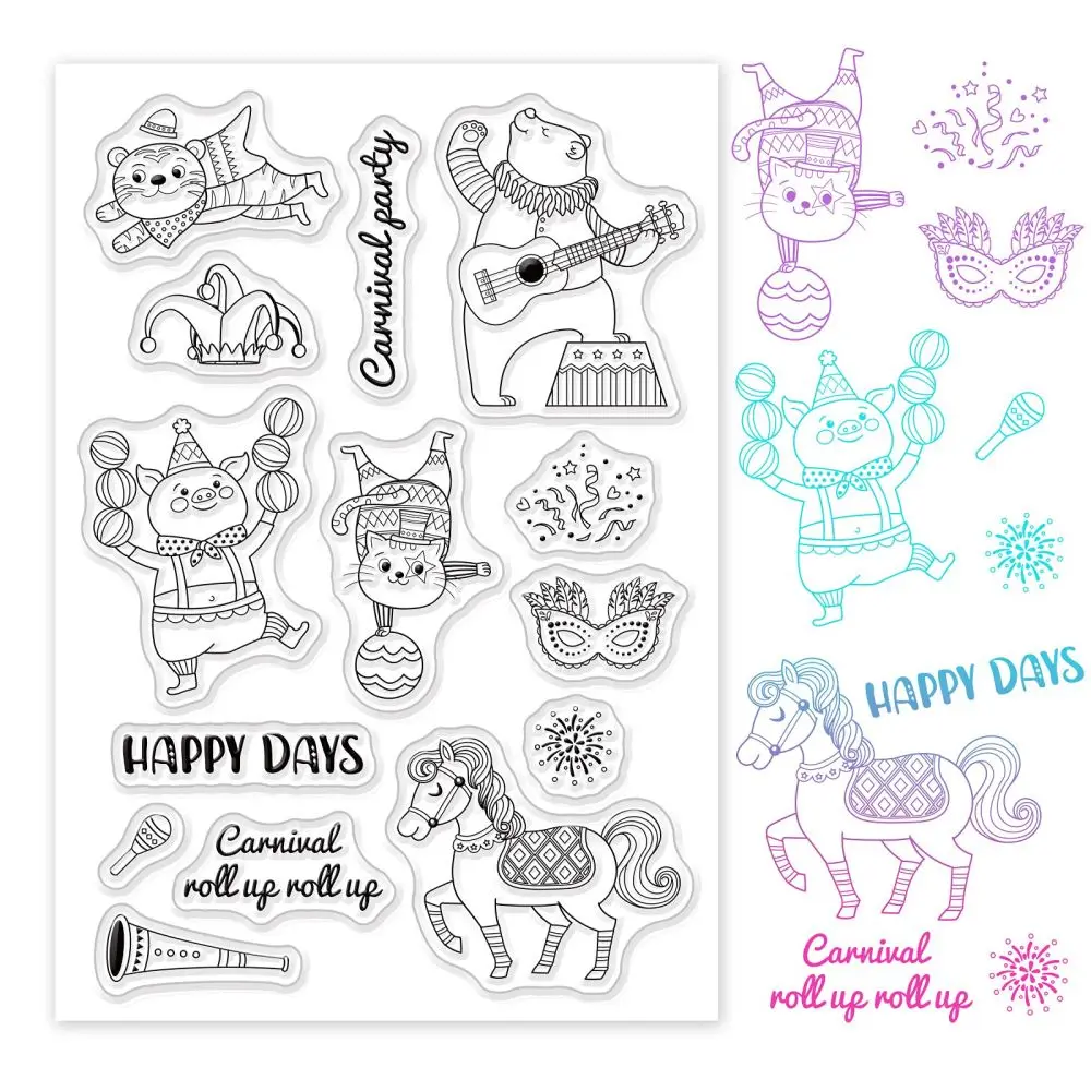 

Animal Carnival Clear Stamps Circus Tiger Piggy Transparent Silicone Stamp Bear Pig Horse for Card Making Decor DIY Scrapbook