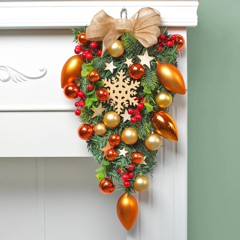 

50cm Large Christmas Wreath Hanger For Front Door Window Red Berry Garland Christmas Tree Wreath Xmas Outdoor Home Decor