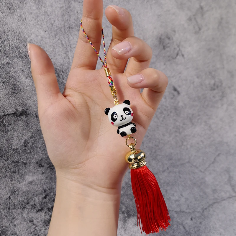 

Mobile Phone Lanyard Retro Panda Antique Pendant Short Pendant Anti-lost Tassel Pendant Couple Models Cartoon Cute Chain Lanyard