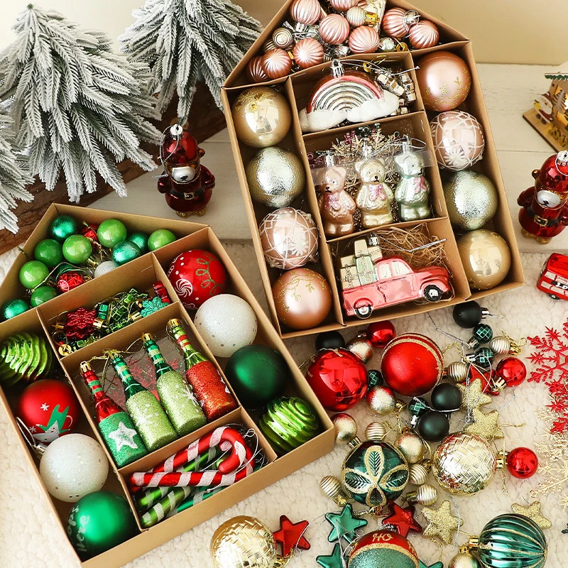 

70 Pcs Christmas Ball Gift Box Set Christmas Tree Hanging Balls Sequined Shiny Xmas Foam Bauble Pendant Home Decoration 2023