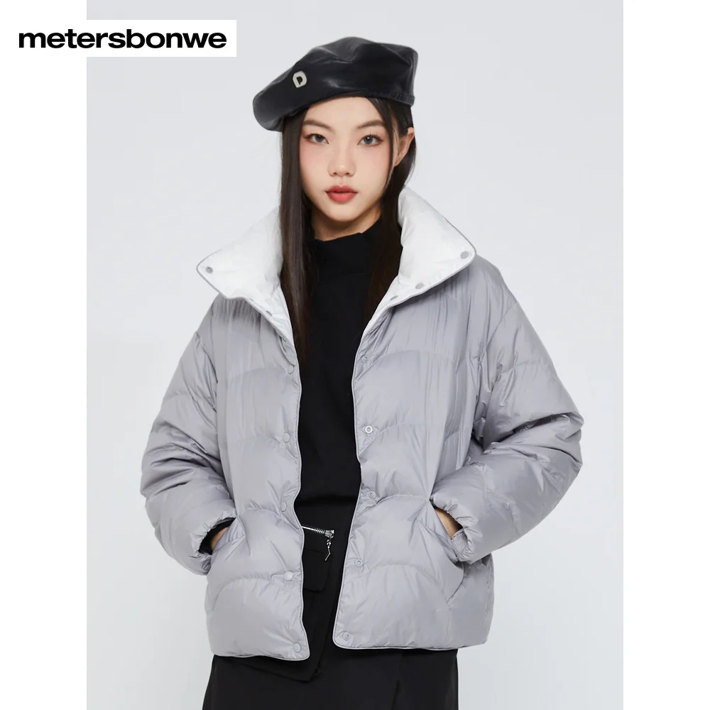 Metersbonwe Women's 22New Winter Lightweight Solid Color Short Down Jacket Stand Collar Ultra Light  Youth Casual Warm Wear