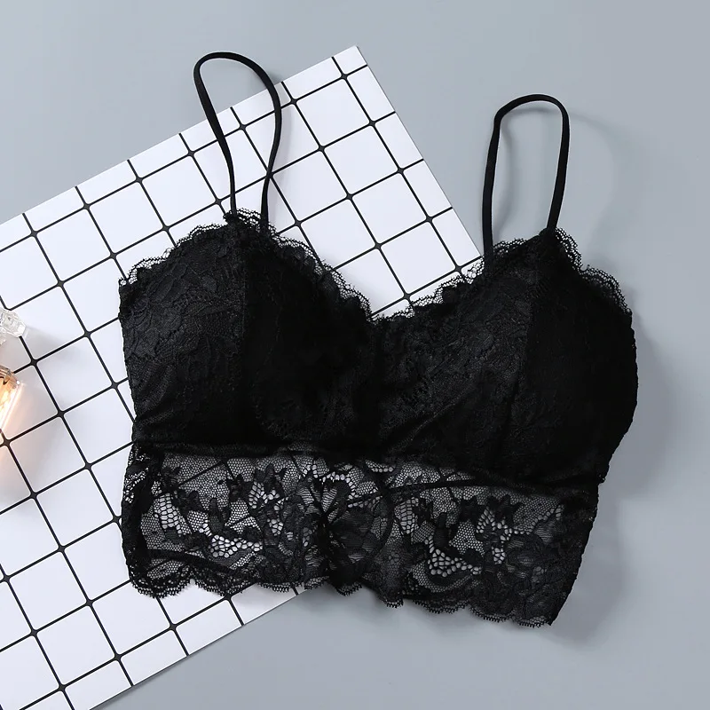 Летний женский кружевной топ Привлекательный бюстгальтер без косточек с мягкими