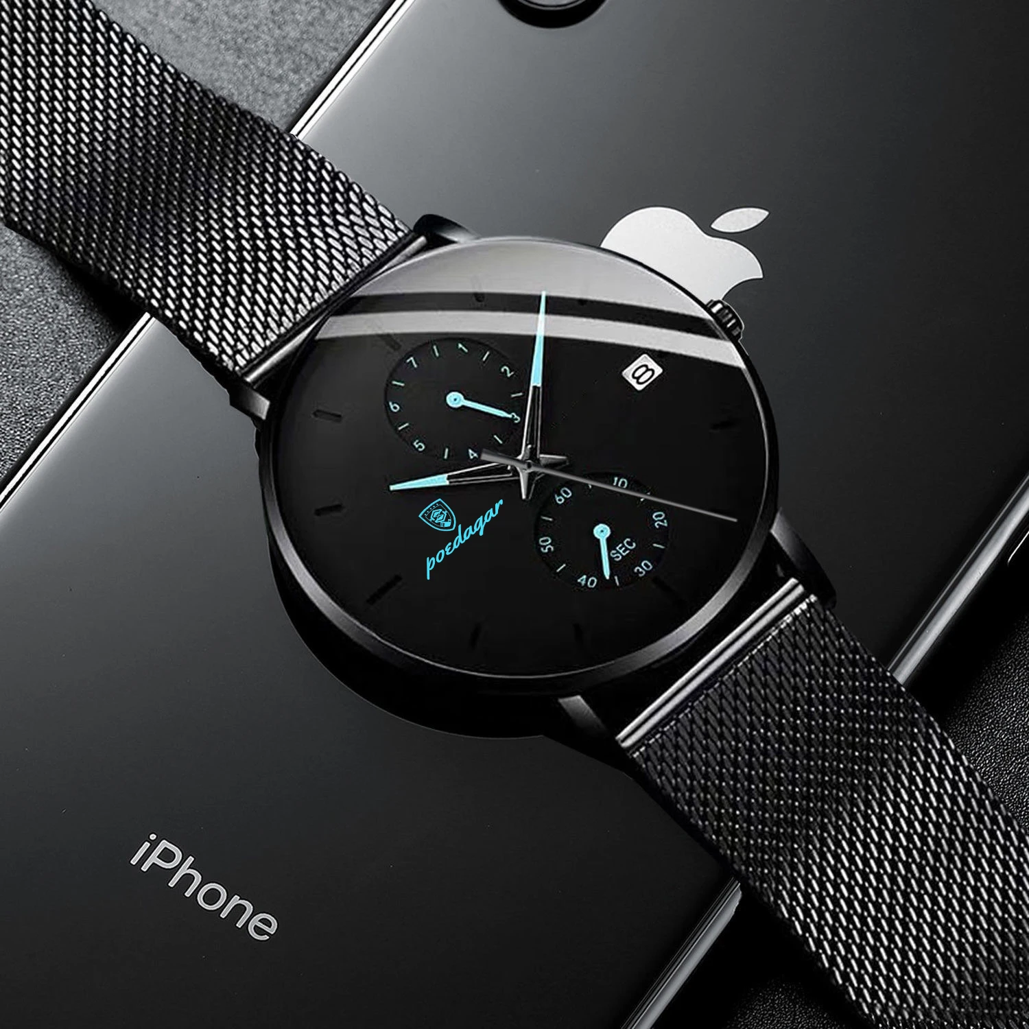 POEDAGAR Fashion Mens Watches Top Brand Luxury Quartz Watch Men Casual Slim Mesh Steel Waterproof Luminous Sport Date Wristwatch enlarge