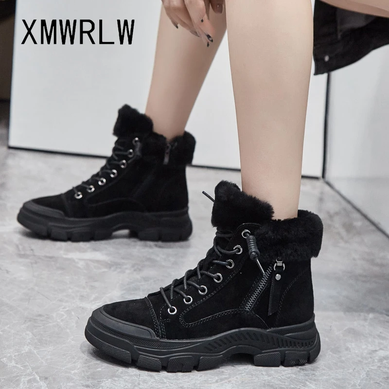 

XMWRLW Women's Winter Snow Boot Genuine Leather Boots Women Warm Plush Shoes Thick Sole Non-Slip Women Winter Ankle Boots Shoes