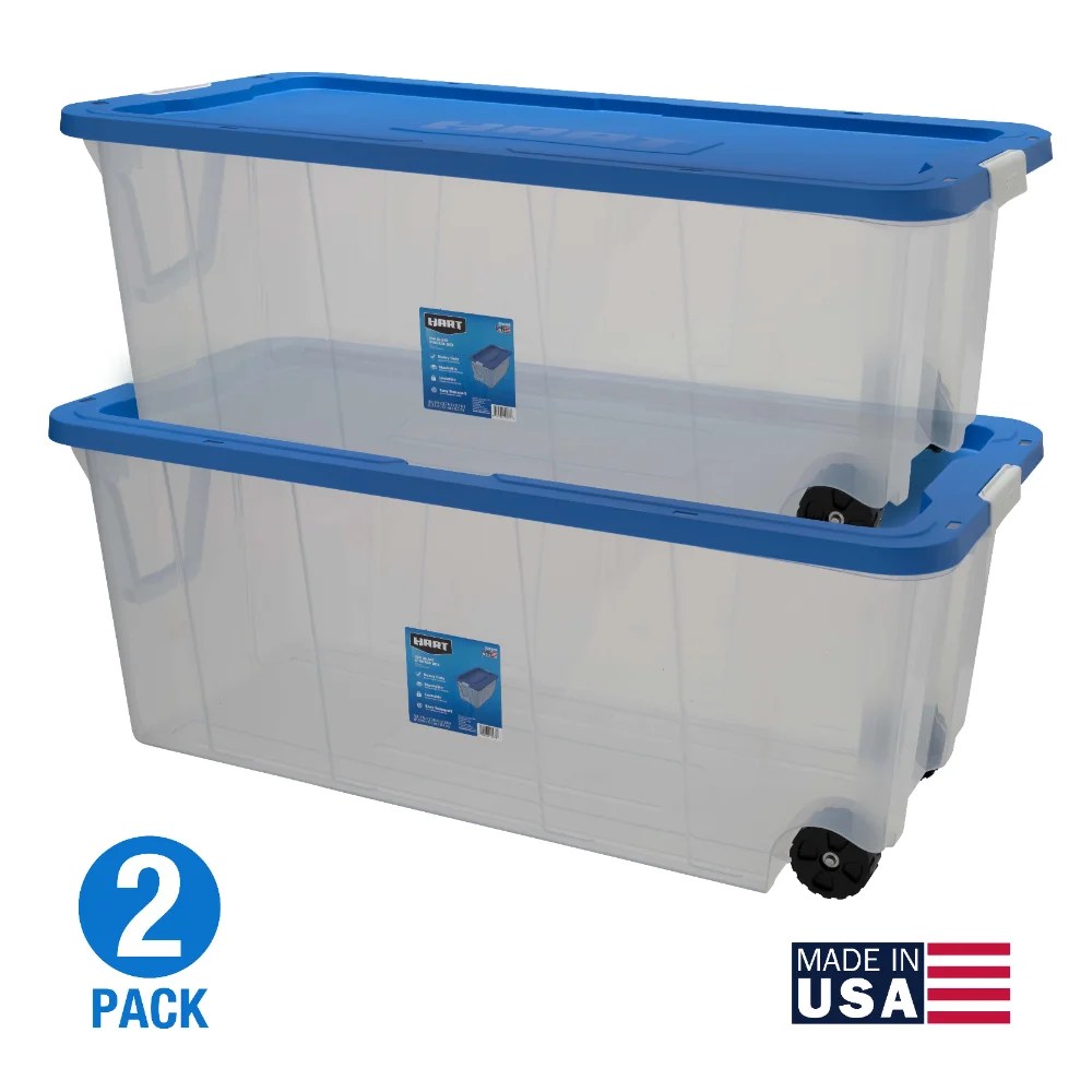 

200 Quart Latching Rolling Plastic Storage Bin Container, Clear, Set of 2,Strong and Durable,21.70 X 46.60 X 18.20 Inches