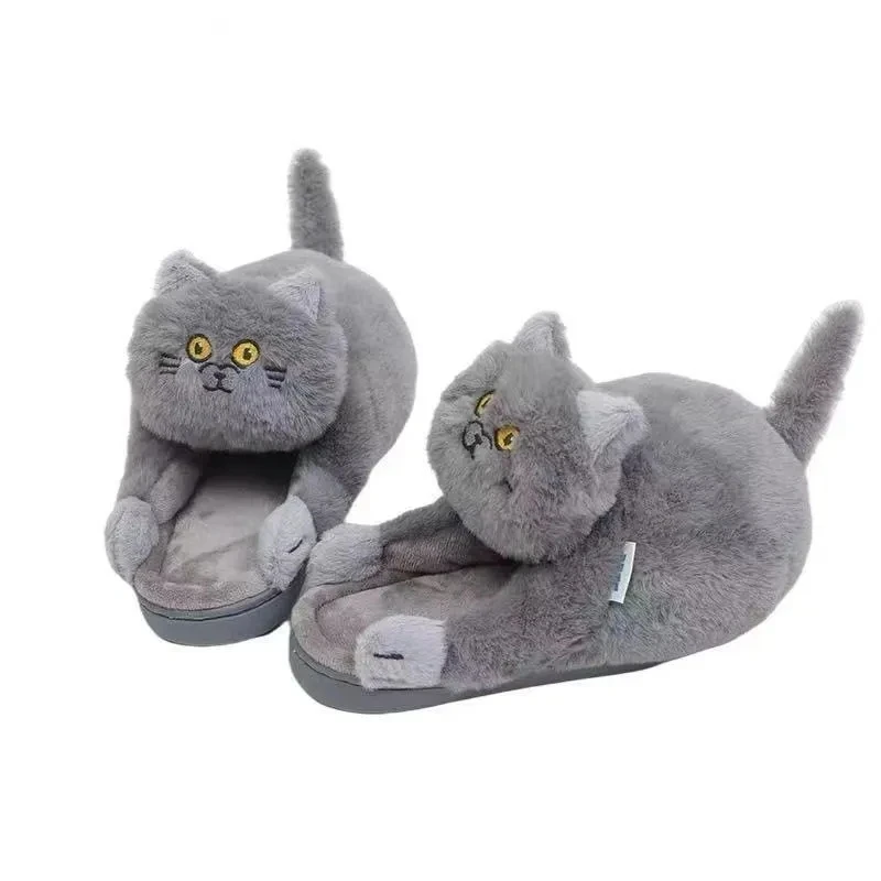 

2022 News Hug Plush Cotton Drag Cat-feel Half-heeled Cotton Shoes for Fall Women Men Cute Warm Sling-heeled Cat Slippers