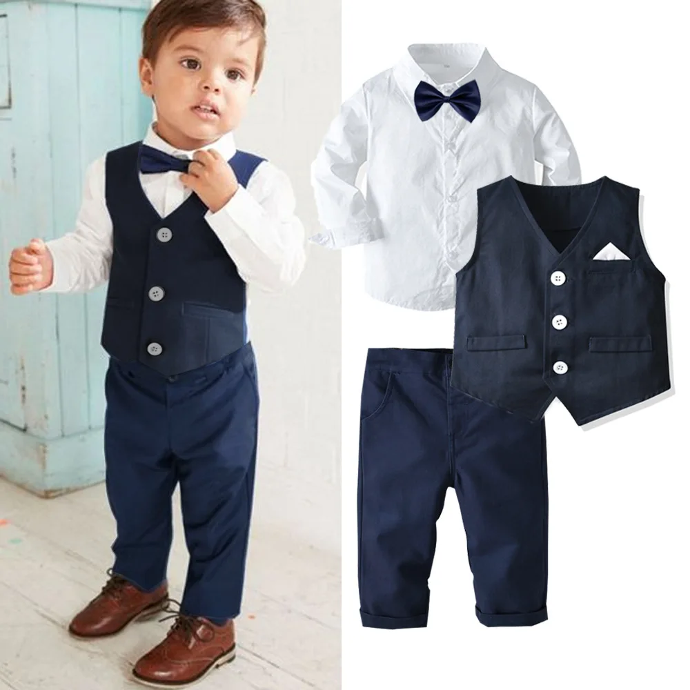 Gentleman Outfits Autumn Childrens Sets Christmas Baby Boys Business Suit Shirt+Vast+Pants Sets For Boys Formal Party 1 to 6 Age images - 6