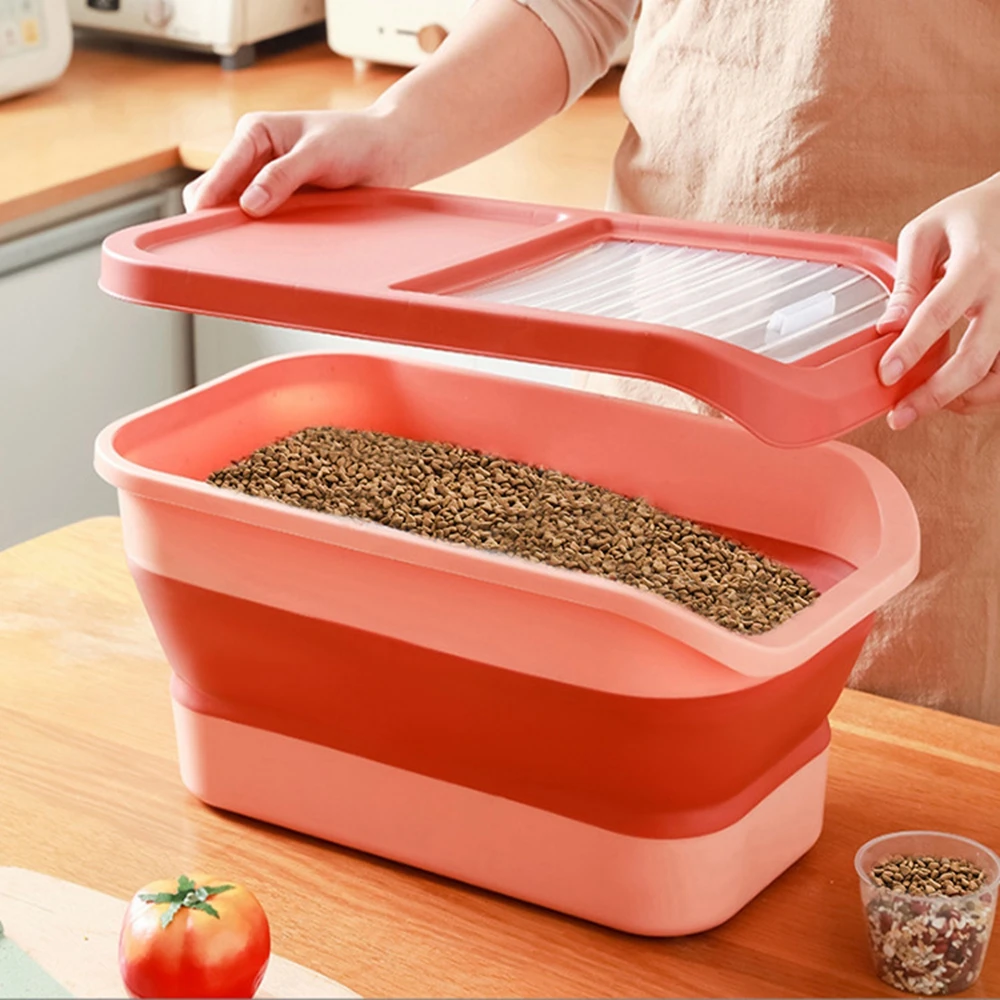 

With Food Storage Container Food Storage Container Foldable Lids Cat Containers Food Rice Dog Airtight Pet Kitchen Collapsible
