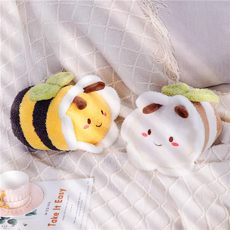 

cute Bee ladybug plush toy high quality stuffed doll sleeping cylindrical pillow soft doll sofa decor birthday gift for kids