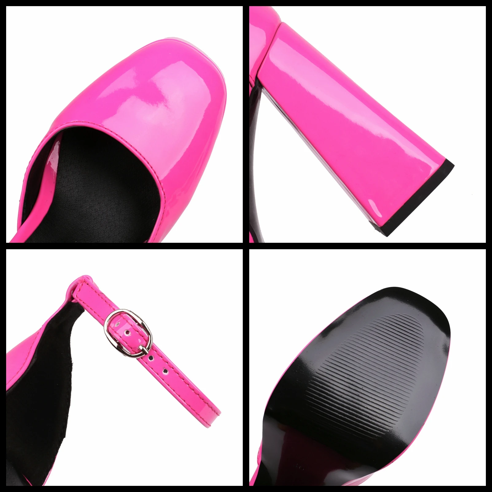 Eokkar Women D'orsay Pumps Patent Leather Ankle Strap Pumps Block High Heel Platform Pumps Closed Toe Sexy Dress Party Pumps