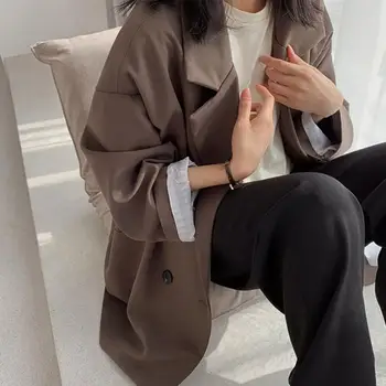 Buttons Placket Regular Length Warm Autumn Winter Solid Color Casual Lapel Suit Jacket Casual Blazer for Daily Life 1