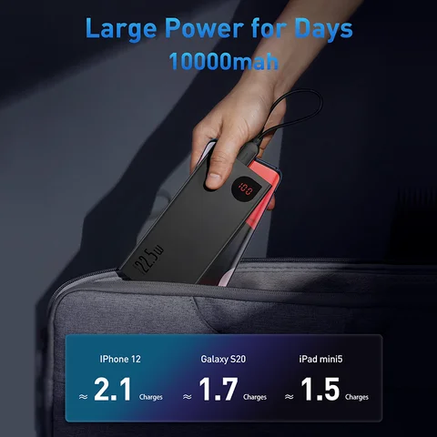 Baseus Power Bank 10000 мАч с 22,5 Вт PD Powerbank с быстрой зарядкой Портативное зарядное устройство для iPhone 16 15 14 13 Pro Max Xiaomi