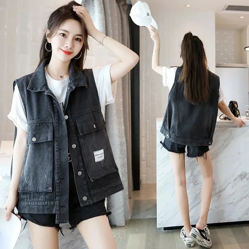 

Women's Denim Vest Waistcoat Fashion Spring Autumn New Ladies Jeans Vests Coat Casual Sleeveless Cowboy Jacket Tops Chaquetas