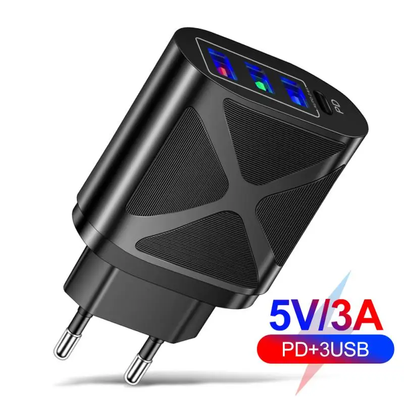 

48W Phone USB Charger QC 3.0 Type C PD Fast Charge Mobile Phone EU/US/UK Plug 3USB Ports+PD Wall Charger For All Phone Charging