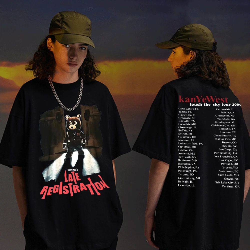 

Vintage 2005 Kanye West Late Registration Tour T Shirt Hip Hop Harajuku Tops T-shirts Male Streetwear Pure Cotton Short Sleeve