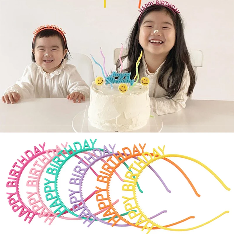 Ful Happy Birthday Headband Beautiful Solid Color Headdress Hair Accessories For Girls Kids Birthday Party Decorations