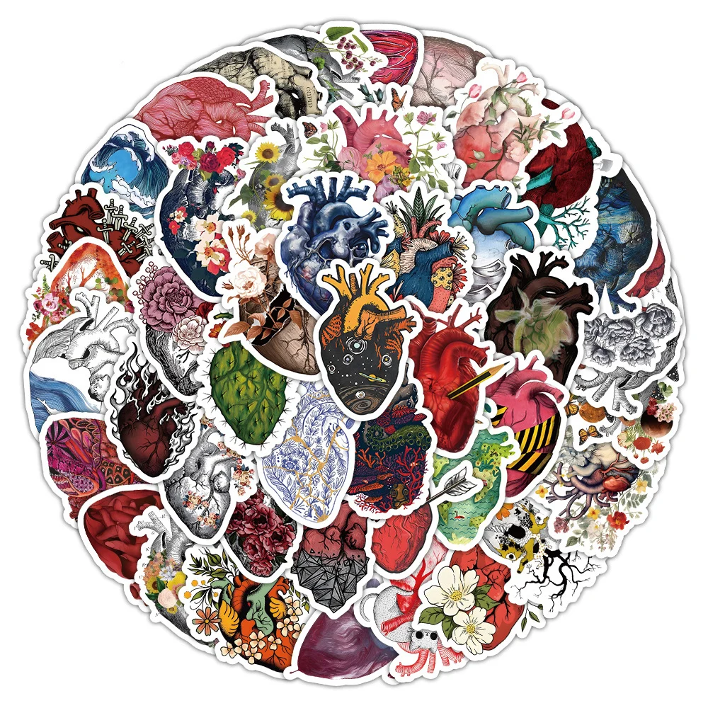 

10/30/50pcs Cartoon Human Heart Organs Stickers Aesthetic Sticker Notebook Skateboard Phone Laptop Waterproof Graffiti Decals