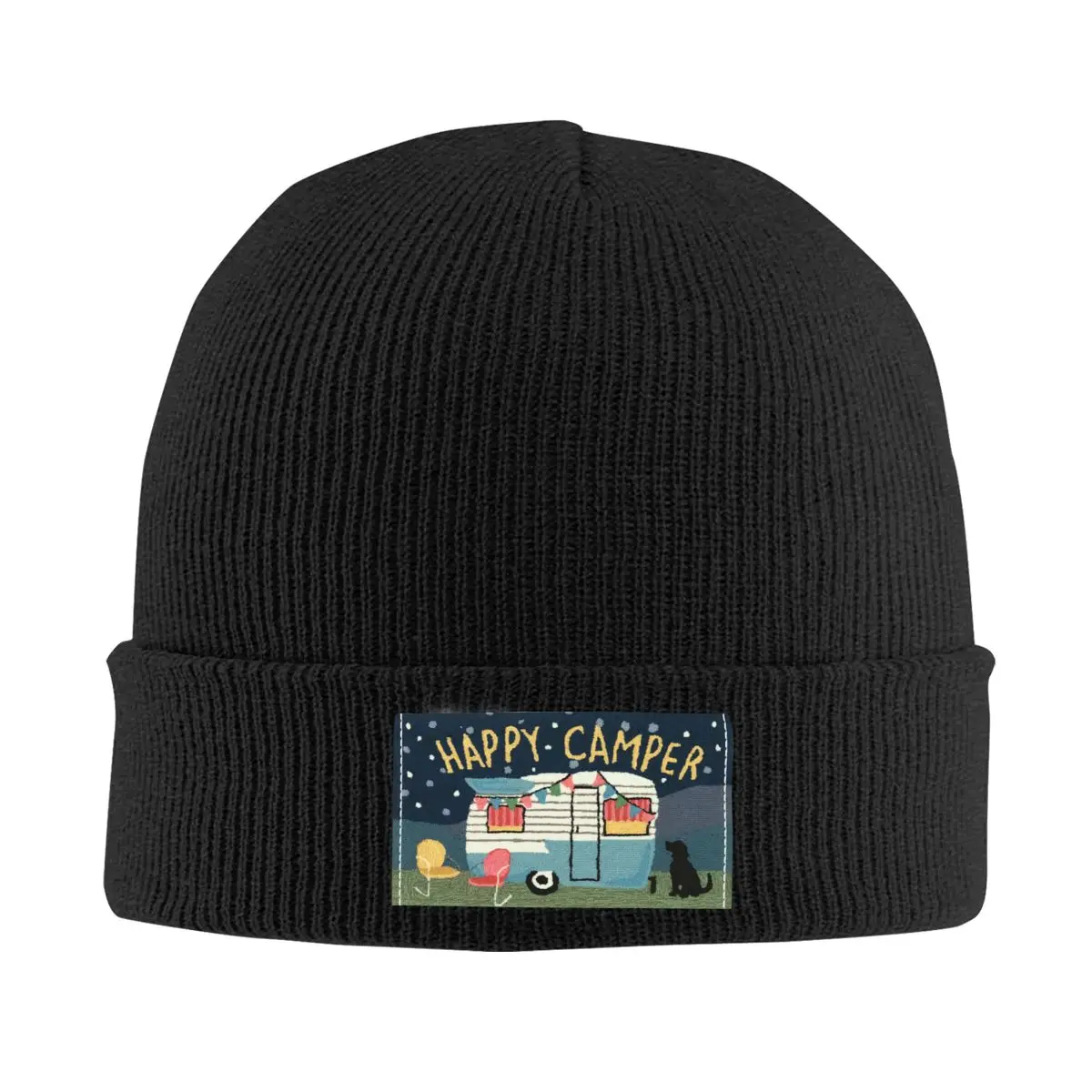 

Adventure Travel Happy Camper Skullies Beanies Caps Streetwear Winter Warm Knitting Hats Unisex Cartoon RV Camping Bonnet Hats