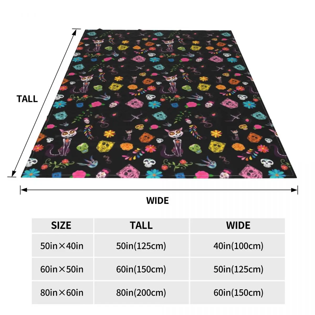 Одеяло с изображением сахарного черепа кота День мертвых удобное Флисовое