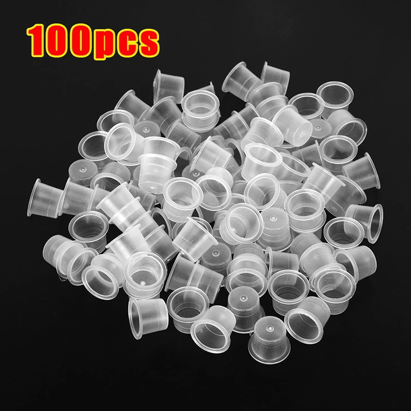 

100pc S/M/L Plastic Disposable Microblading Tattoo Ink Cups Permanent Makeup Pigment Clear Holder Container Cap Tattoo Accessory
