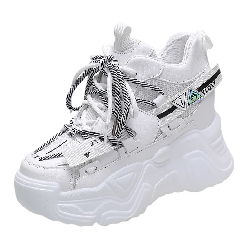 

Женские кроссовки на массивной платформе, белые сетчатые дышащие кроссовки на массивной вулканизированной подошве со скрытым каблуком, ве...