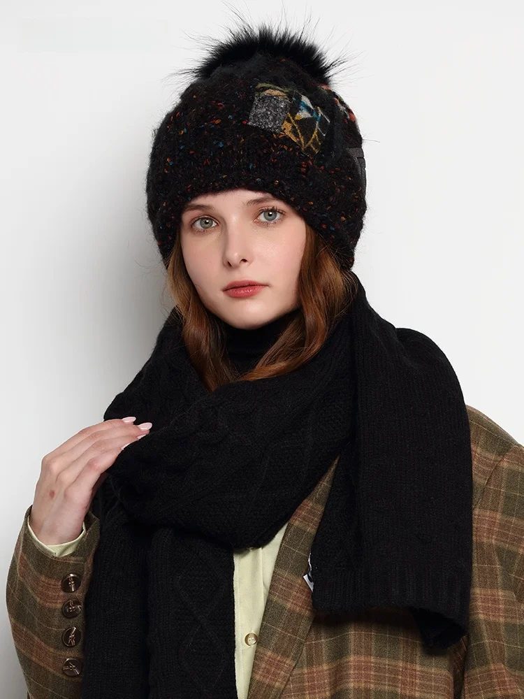 Klrmor шерстяная шапка с меховым шариком из енота женская осенне-зимняя модная