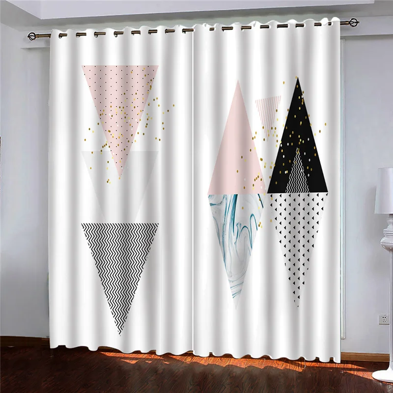 Customized Curtains For Bedroom Colourful Geometric Triangles Pattern Blackout Print Thermal Insulated Eyelet Livi