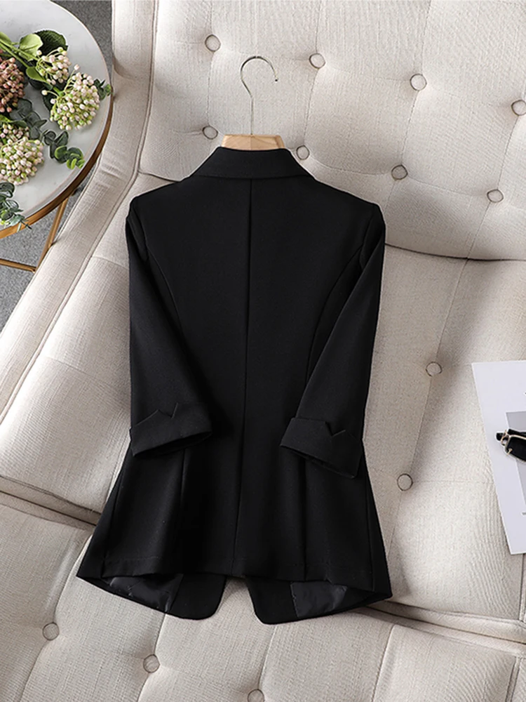Elegant Office Lady Blazer for Women Spring Summer Three Quarter Sleeves Jacket Coat Single Button Plus Size Outerwear Tops