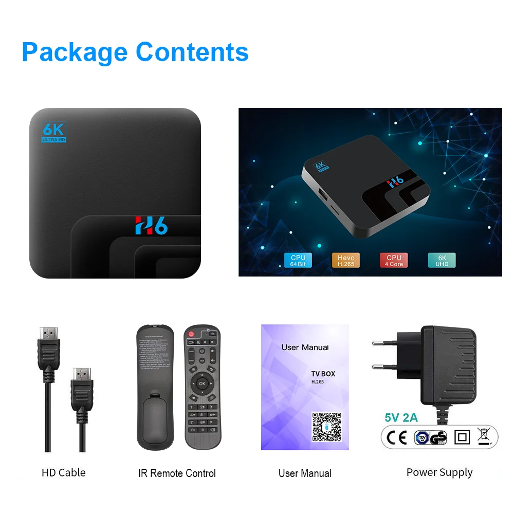ТВ-приставка H6 Android 10 4 ГБ 64 32 6K 3D видео HD медиаплеер 2 4G 5 ГГц Wi-Fi Bluetooth с голосовым