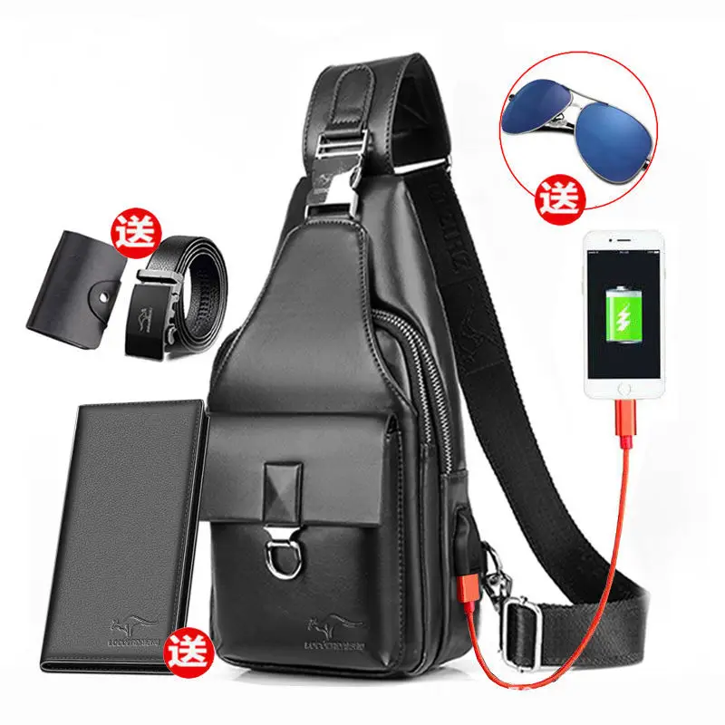 

Quality PU Leather Men's Shoulder Bag Charging Male Chest Bags Fashion Casual Single Crossbody Bag Waterproof Men Bag Fanny Pack