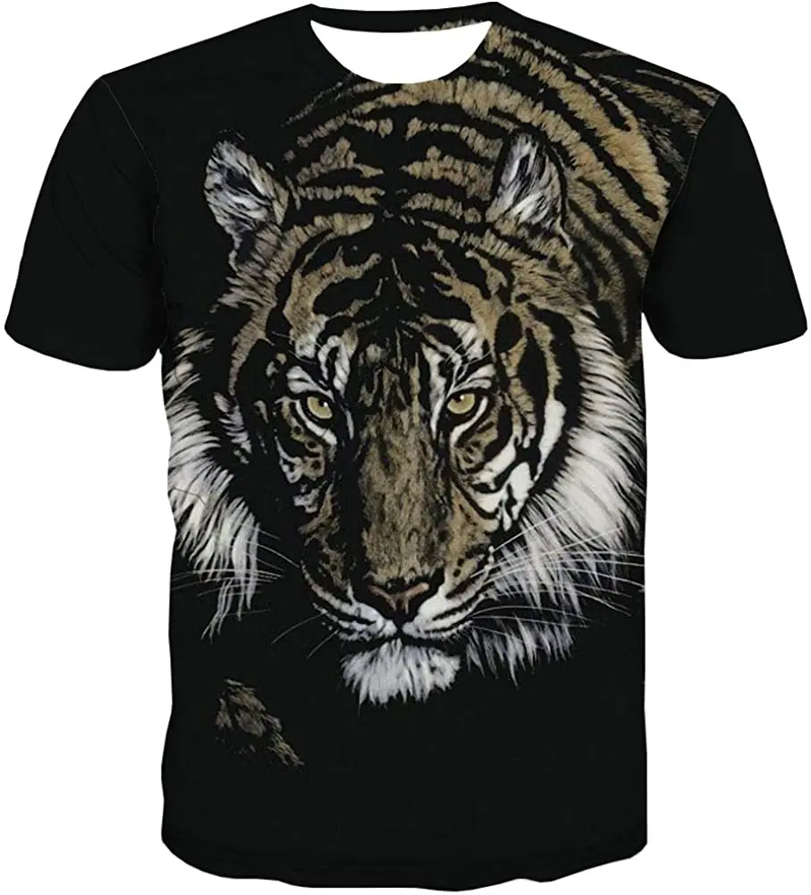 

Tiger T Shirts for Men 3D Printed Wild Animal Face Shirt Short Sleeve