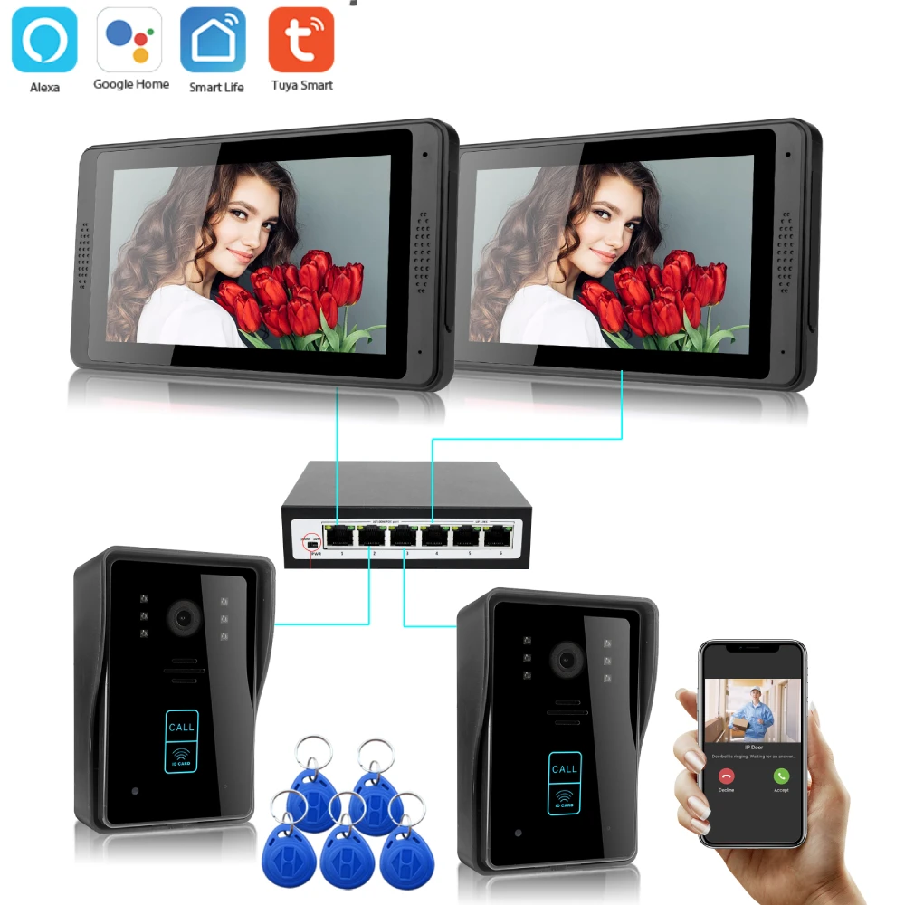 

Умный видеодомофон Tuya, 7 дюймов, Wi-Fi, 1 проводной, 1080P