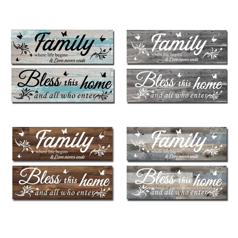 

[Home Decorations] Mz190 Cross-Border Family Bless This Home Butterfly Three-Dimensional Wooden Home Decoration Wall Stickers