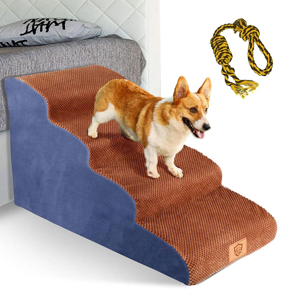 

4 Tiers High Density Foam Dog Steps Non-Slip Pet Stairs Dog Ramp for Bed Dog Ladder,Best for Injured Older Cats with Joint Pain