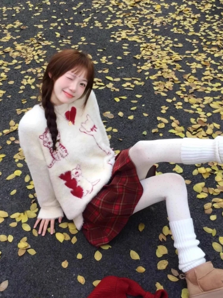 Пуловеры в стиле преппи мультяшный жаккардовый дизайн красивые милые